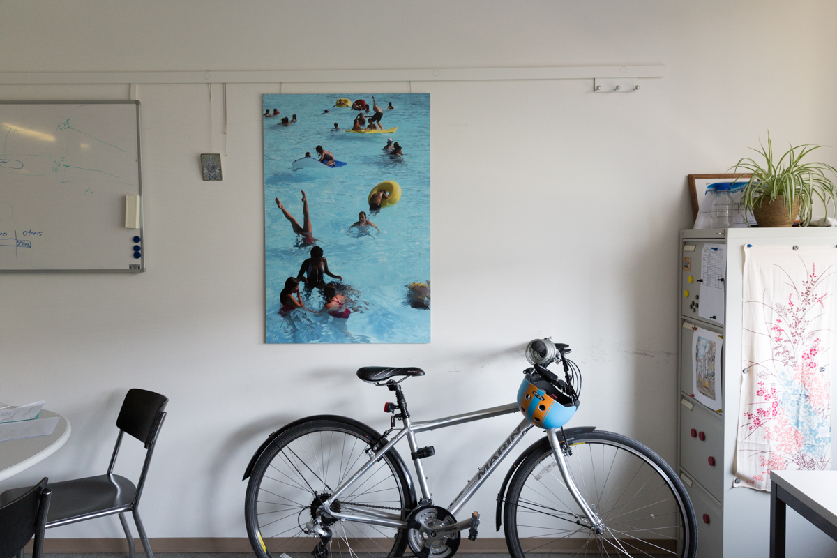 Prof Tamar Kohn’s office. A poster of children playing happily in a pool in a pool serves as a reminder that good water quality is an important societal goal that affects more than just our diet.  EPFL, Lausanne, June 2017